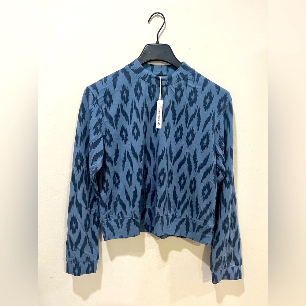 NWT Sundry Revolve Blue Ikat Mock Neck Pullover Size 2 = Medium Turtle Neck